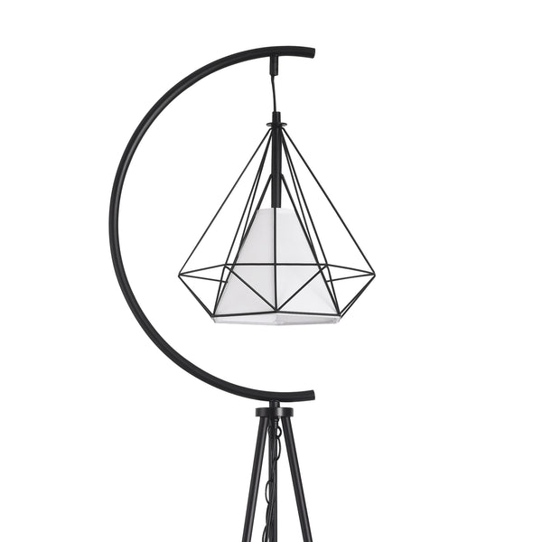 Lampada da Terra Austell Paralume Pendente in Gabbia a Diamante Tripode Nero lux.pro