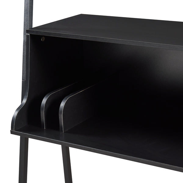 Schreibtisch Storfjord mit Leiterregal 184x80x40cm Schwarz [en.casa]