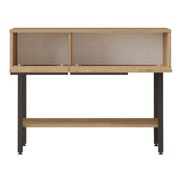 Table console Kvænangen 100 x 30 x 76 cm effet chêne aspect rotin noir [en.casa]