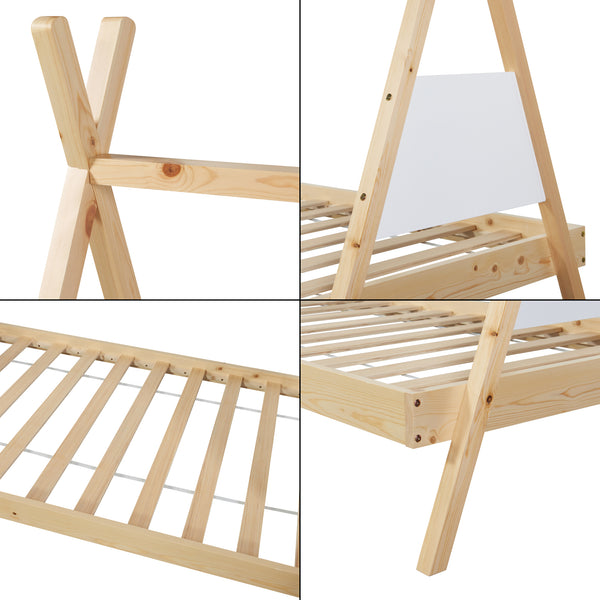 Tipi-Bett Siikajoki mit Matratze 90x200cm Kiefernholz Natur [en.casa]