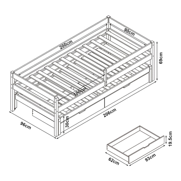 Doppel-Kinderbett Sonkajärvi mit Matratze 90x200cm Natur [en.casa]