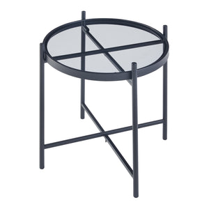 Set Lier di 2 Tavolini con Piano Rotondo in Vetro Temperato - Nero [en.casa]