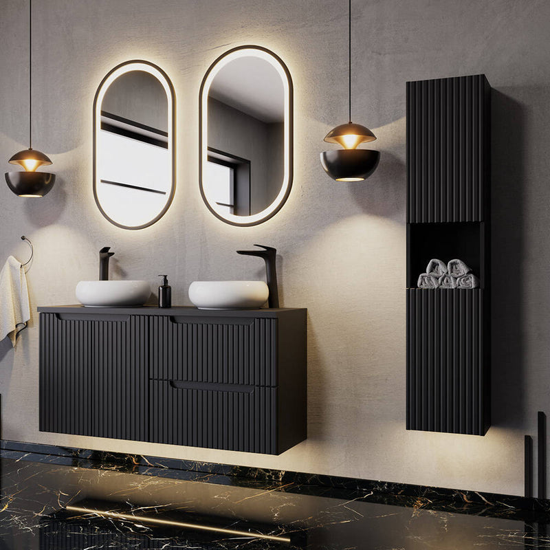 Schizzo in scala Mobile a Colonna Pensile da Bagno NEWPORT 140x30x25 cm - Nero [en.casa]