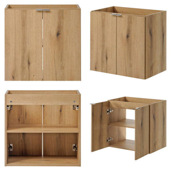 Set Newport Mobile Pensile Sottolavabo a 3 Ante con Specchio LED e Lavabo Ovale - Effetto Rovere [en.casa]