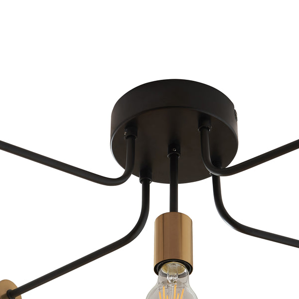 Lampada da Soffitto Benfleet con 5 Bracci in Metallo Nero con Attacchi Ottone lux.pro 