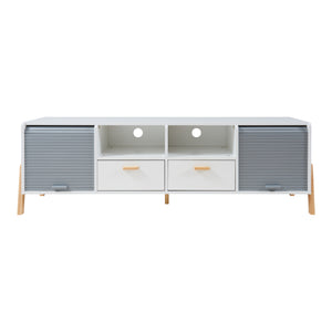 Mobile Porta TV Kvaefjord con Casseti Scomparti Aperti e Ante a Serranda - Bianco/Grigio [en.casa]