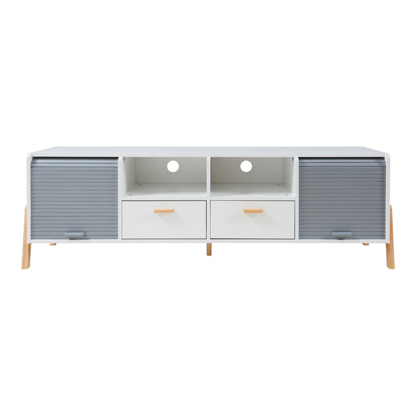 Mobile Porta TV Kvaefjord con Casseti Scomparti Aperti e Ante a Serranda - Bianco/Grigio [en.casa]