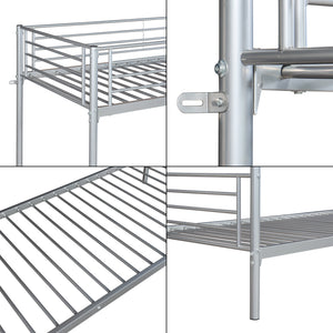 Metall-Etagenbett Soppsar mit 2 Matratzen 200x90 cm Silber [en.casa]
