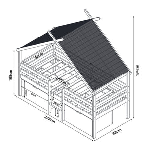 Lit cabane Surnadal bois de pin 90 x 200 cm blanc naturel beige [en.casa]