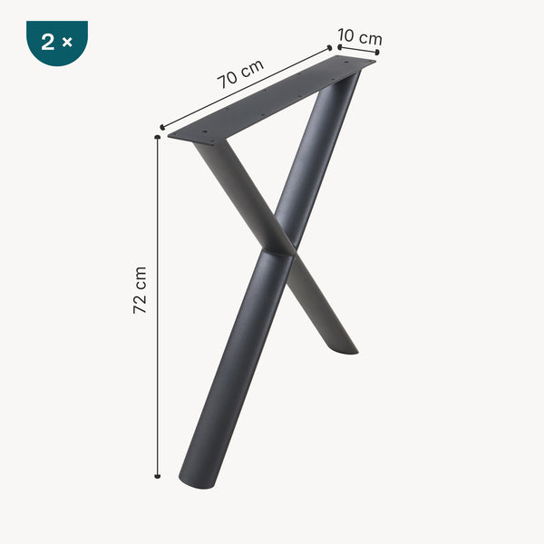 Set di 2 Gambe Klixjö con Profili Ovali a X per Mobili 'Fai da Te' 72 x 70 x 10 cm - Acciaio Nero [en.casa]