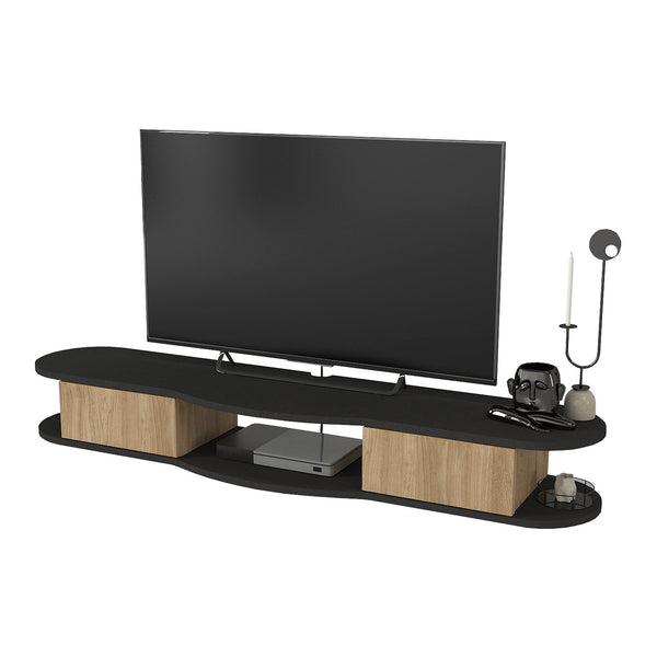 Meuble TV Nyskiri mural 150 x 35 x 19 cm anthracite / effet chêne [en.casa] 