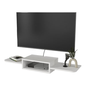 Mobile Porta TV Tar da Parete con Vano Aperto e Ripiani 115 x 30 x 16 cm - Bianco [en.casa]