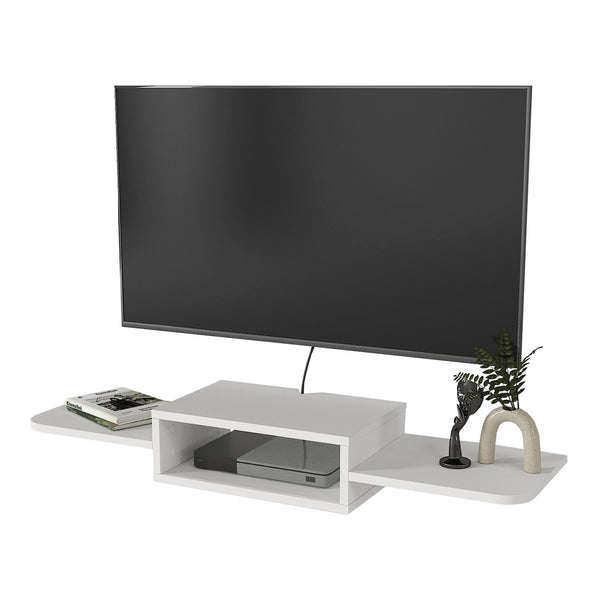 Mobile Porta TV Tar da Parete con Vano Aperto e Ripiani 115 x 30 x 16 cm - Bianco [en.casa]