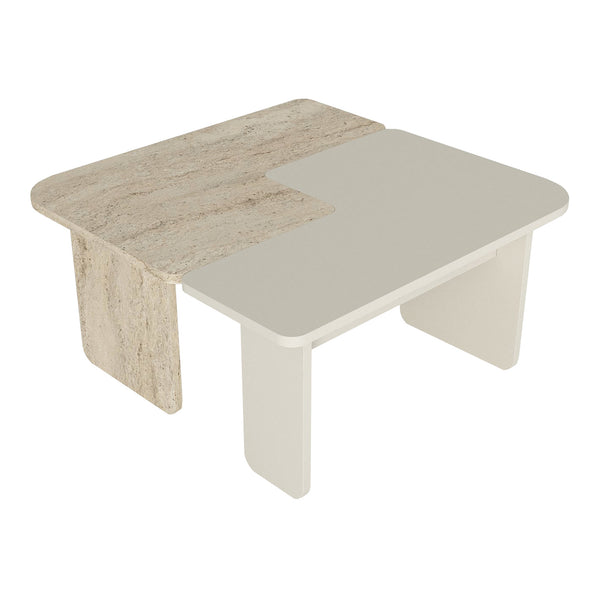 Tavolino Boneksbelt da Salotto in 2 Parti Componibili - Colore Arenaria / Travertino [en.casa]
