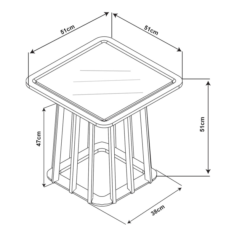 Croquis coté Table d'appoint Burgess 51 x 51 x 51 cm noir / effet noyer [en.casa] 