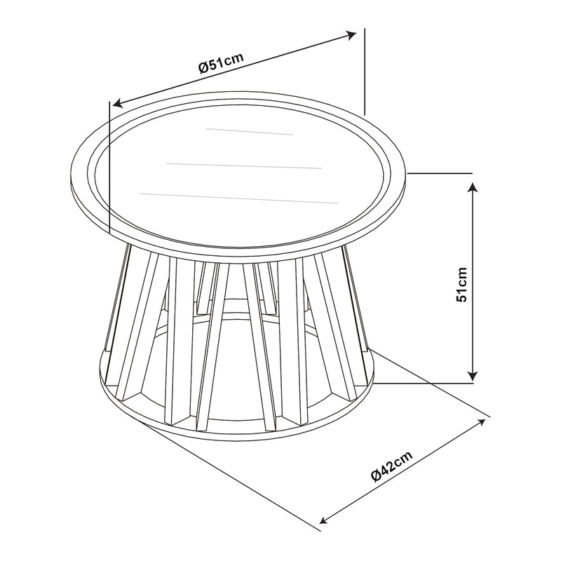 Croquis coté Table d'appoint Burgess 51 x Ø 51 cm noir / effet noyer [en.casa] 