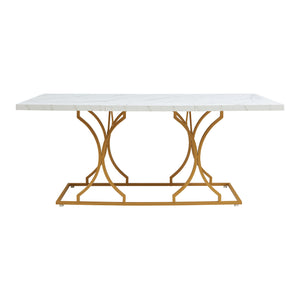 Tavolo da Pranzo Foga 180x80x75 cm Effetto Marmo Bianco / Oro [en.casa] 