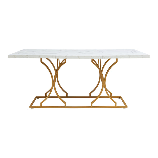 Tavolo da Pranzo Foga 180x80x75 cm Effetto Marmo Bianco / Oro [en.casa] 