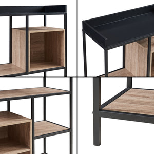Libreria Belana Scaffale da Terra con Scomparti Aperti 137 x 70 x 33 cm - Nero/Effetto Rovere [en.casa]

