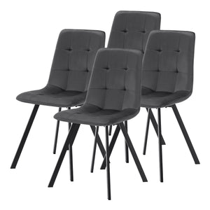 Set da Pranzo Fitjar Tavolo con Piano Rotondo Ø100 cm Effetto Cemento e 4 Sedie Effetto Velluto Grigio Scuro [en.casa]