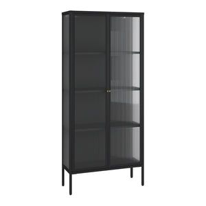 Mobile Vetrina Vinterhavn con Ante in Vetro e Ripiani 180 x 80 x 35 cm - Nero [en.casa]