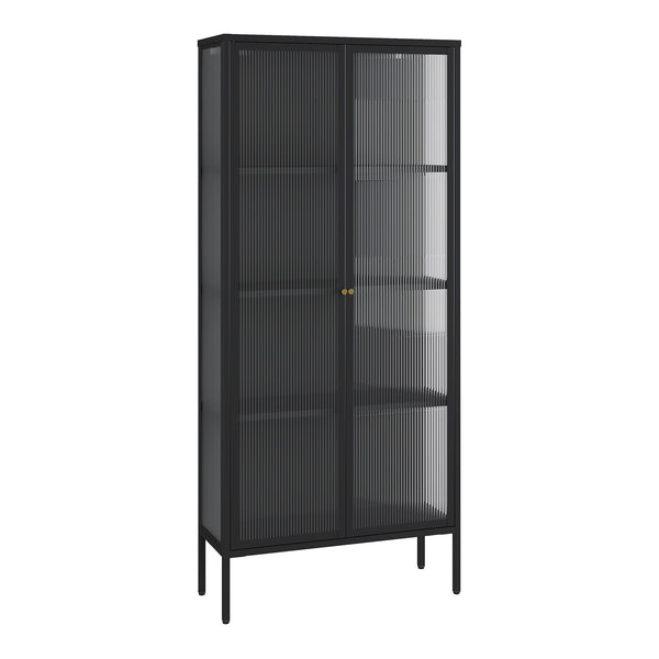 Mobile Vetrina Vinterhavn con Ante in Vetro e Ripiani 180 x 80 x 35 cm - Nero [en.casa]