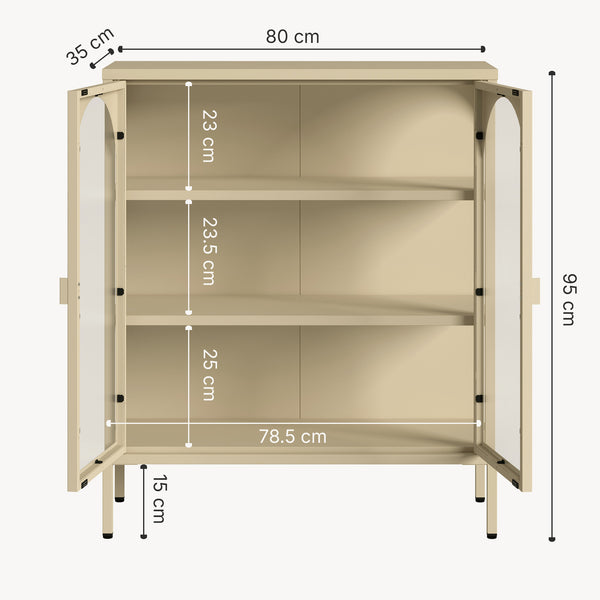 Vetrina-Sideboard Klippestad Acciaio 95x80x35 cm Colore cammello [en.casa]