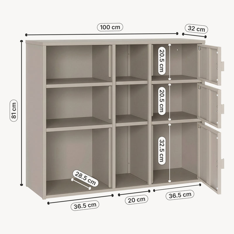 Croquis coté Armoire à dossiers Kliri métallique 100 x 32 x 81 cm couleur camel [en.casa]
