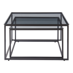 Set Tromlaslo di 2 Tavolini Sovrapponibili con Piano in Vetro Fumé Grigio [en.casa]