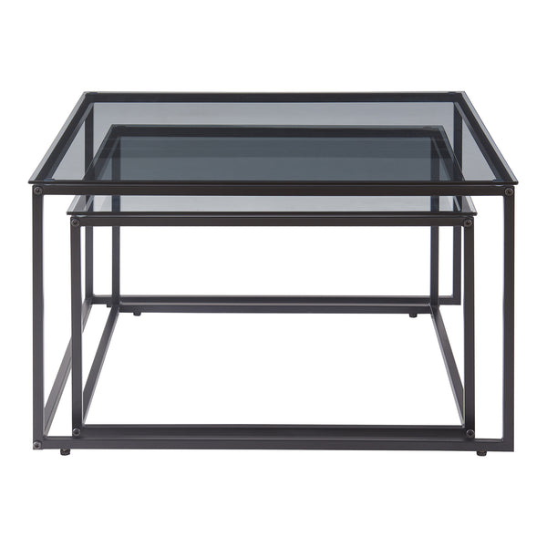 Set Tromlaslo di 2 Tavolini Sovrapponibili con Piano in Vetro Fumé Grigio [en.casa]