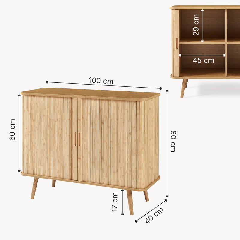 Schizzo in scala Mobile Contenitore Nordkapp con 2 Ante Scorrevoli in Bambù 100 x 40 x 80 cm - Color Naturale [en.casa]