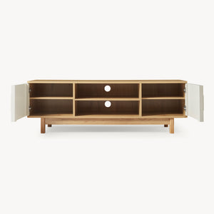 Meuble TV Ferrersp avec 2 portes 140 x 40 x 45 cm effet chêne / couleur sable [en.casa] 