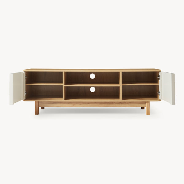 Meuble TV Ferrersp avec 2 portes 140 x 40 x 45 cm effet chêne / couleur sable [en.casa] 