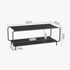 Tavolino da Salotto Færder in Acciaio con Doppio Ripiano 115x50x45 cm Nero opaco [en.casa]