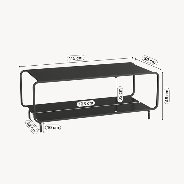 Tavolino da Salotto Færder in Acciaio con Doppio Ripiano 115x50x45 cm Nero opaco [en.casa]