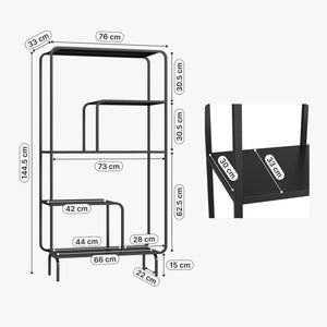 Libreria in Acciaio Færder con Scomparti Aperti 145 x 76 x 33 cm - Nero Opaco [en.casa]