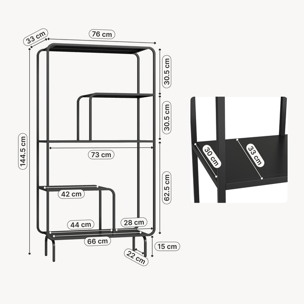 Libreria in Acciaio Færder con Scomparti Aperti 145 x 76 x 33 cm - Nero Opaco [en.casa]