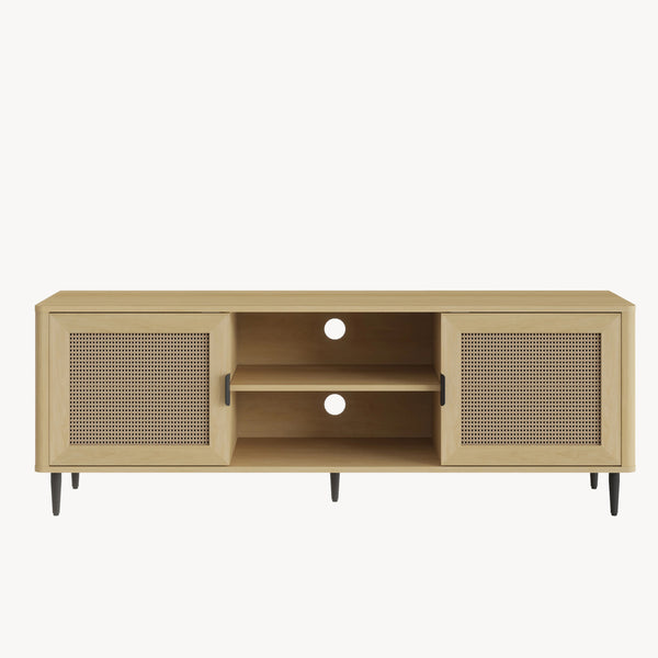 Meuble TV Lukhomso 152 x 40 x 54 cm effet chêne/ rotin [en.casa] 