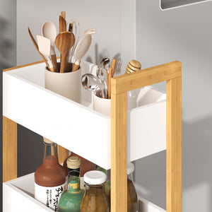 Carrello Portaoggetti Varulta Scaffale con Rotelle e 3 Scomparti 80 x 41 x 20 cm - Naturale / Bianco [en.casa]