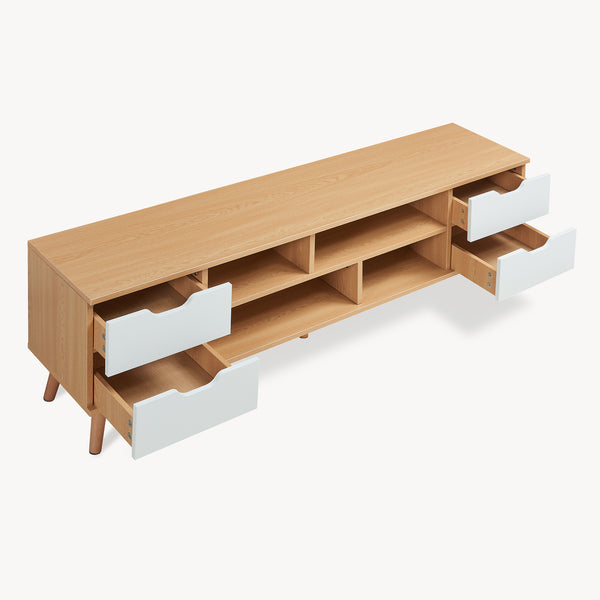Meuble TV Bordkak 140 x 30 x 45 cm effet chêne blanc [en.casa] 