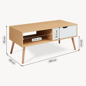Table basse Bordkak avec tiroir 100 x 48 x 45 cm effet chêne blanc [en.casa]