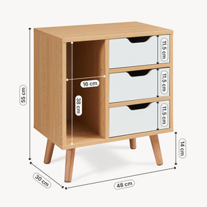 Comodino Bordkak con 3 Cassetti e Scomparto Aperto 55 x 48 x 30 cm - Effetto Rovere / Bianco [en.casa]