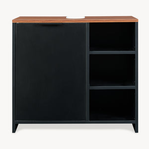 Mobile Sottolavabo Trond con Anta e 3 Vani Aperti 60 x 66 x 30 cm - Nero / Effetto Noce [en.casa]