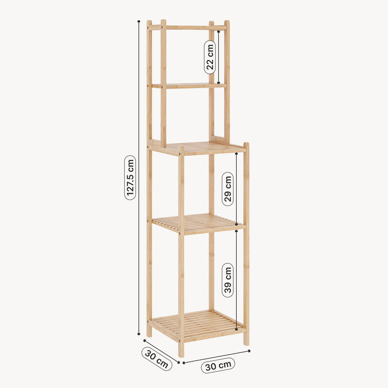 Schizzo in scala Scaffale da Bagno Anun in Bambù con 4 Scomparti Aperti 128 x 30 x 30 cm - Color Naturale [en.casa]


