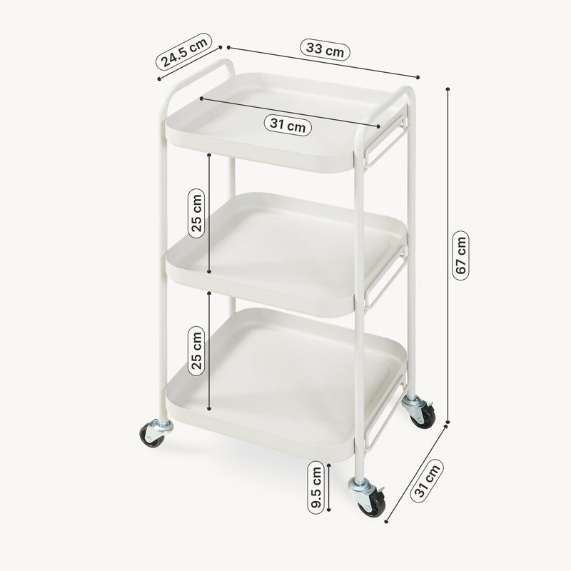 Schizzo in scala Carrello di Servizio Kelevn Portatutto a 3 Ripiani e Rotelle 67 x 33 x 31 cm in Acciaio - Grigio [en.casa]