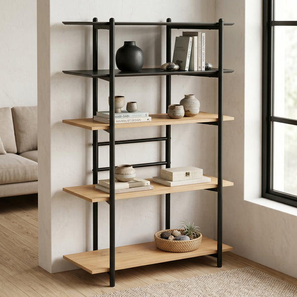 Libreria Kappespoo 124x80x35 cm Nero/effetto quercia [en.casa]