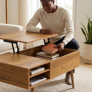 Table basse Vasdabod avec plateau relevable 96x59x50 cm aspect chêne [en.casa]