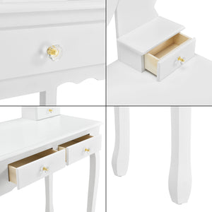 [en.casa] Coiffeuse Table de Maquillage avec 1 Miroir Inclinable et 4 Tiroirs et 1 Tabouret Confortable MDF et Bois 141 x 75 x 40 cm Blanc