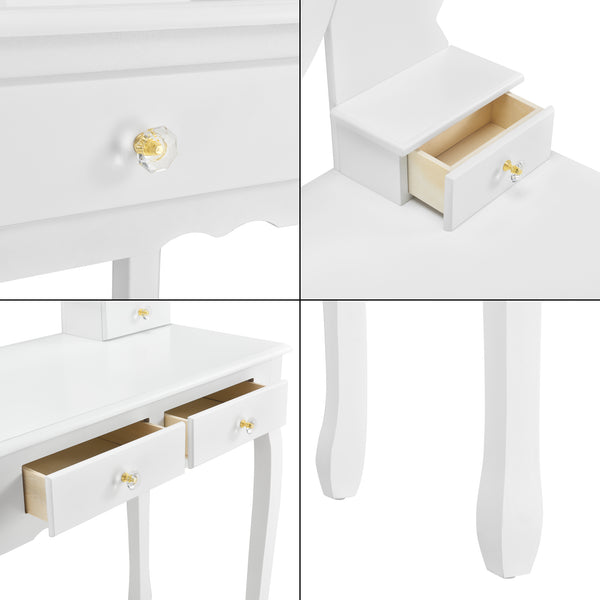 [en.casa] Coiffeuse Table de Maquillage avec 1 Miroir Inclinable et 4 Tiroirs et 1 Tabouret Confortable MDF et Bois 141 x 75 x 40 cm Blanc