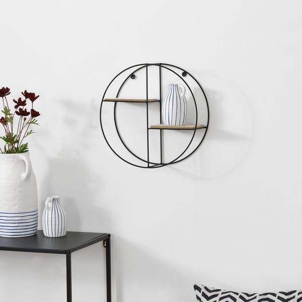 [en.casa] Mensola Rotonda a 2 Ripiani 35 x 12 x 35 cm Scaffale da Parete in Metallo e Legno Portaoggetti a Forma di Cerchio